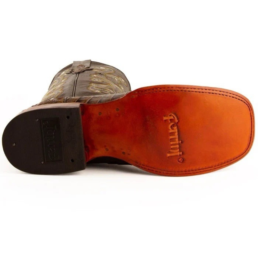 Ferrini Stampede Mens 8.5 Caiman Square Toe Cowboy Boot Sport Rust Brown Leather - Picture 2 of 6